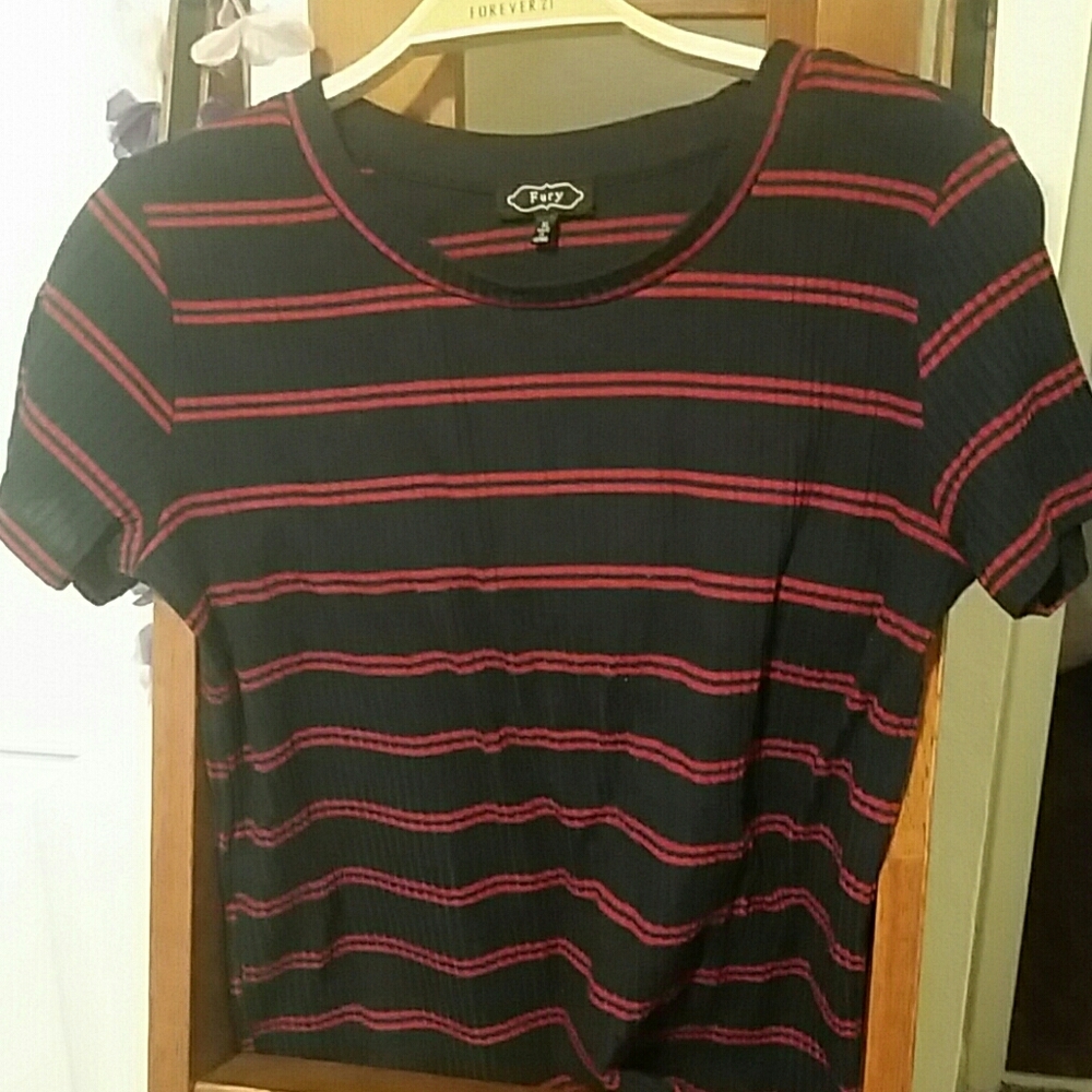 Red and Navy Blue Horizontal Striped Shirt